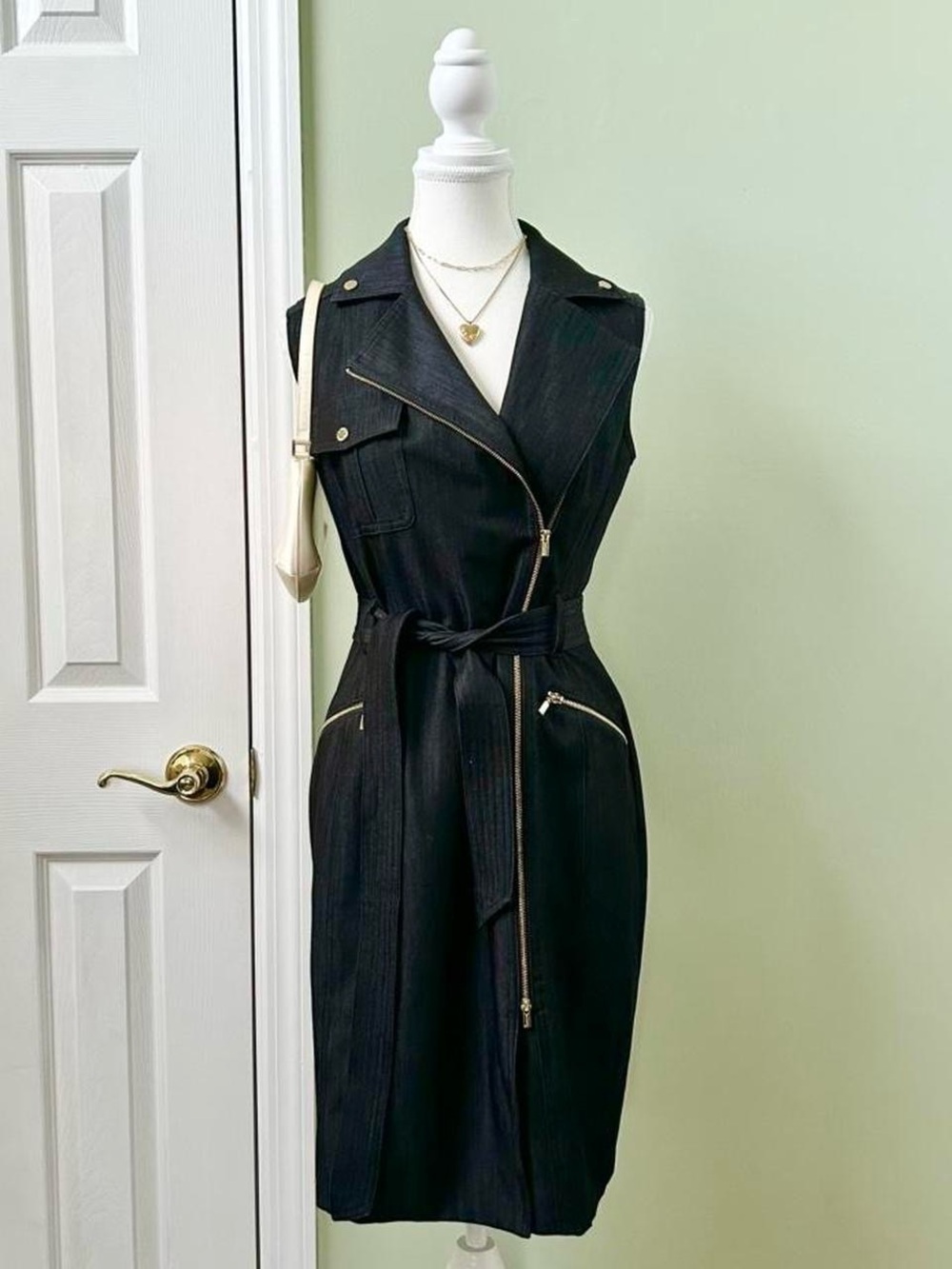 Zippered moto midi dress